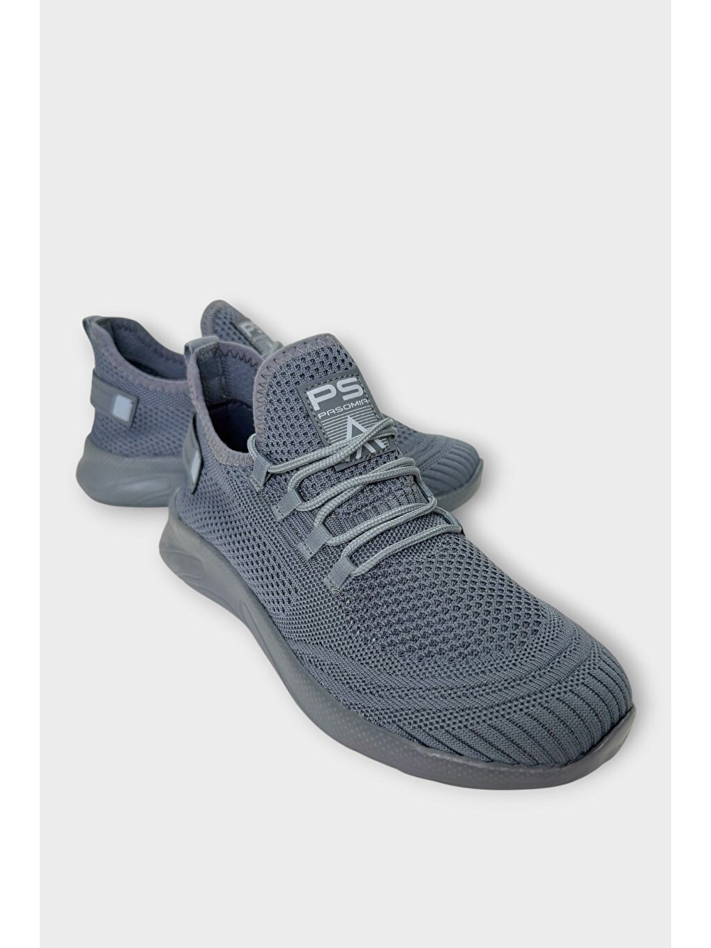 Gri Triko Bağcıklı Unisex Spor Ayakkabı Füme-1