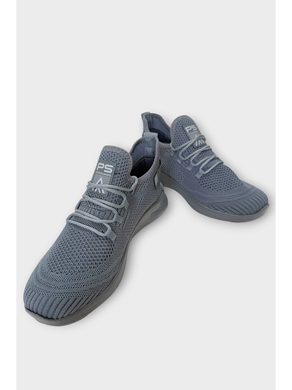Gri Triko Bağcıklı Unisex Spor Ayakkabı Füme-2