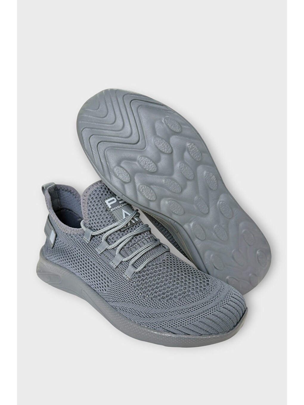 Gri Triko Bağcıklı Unisex Spor Ayakkabı Füme-4