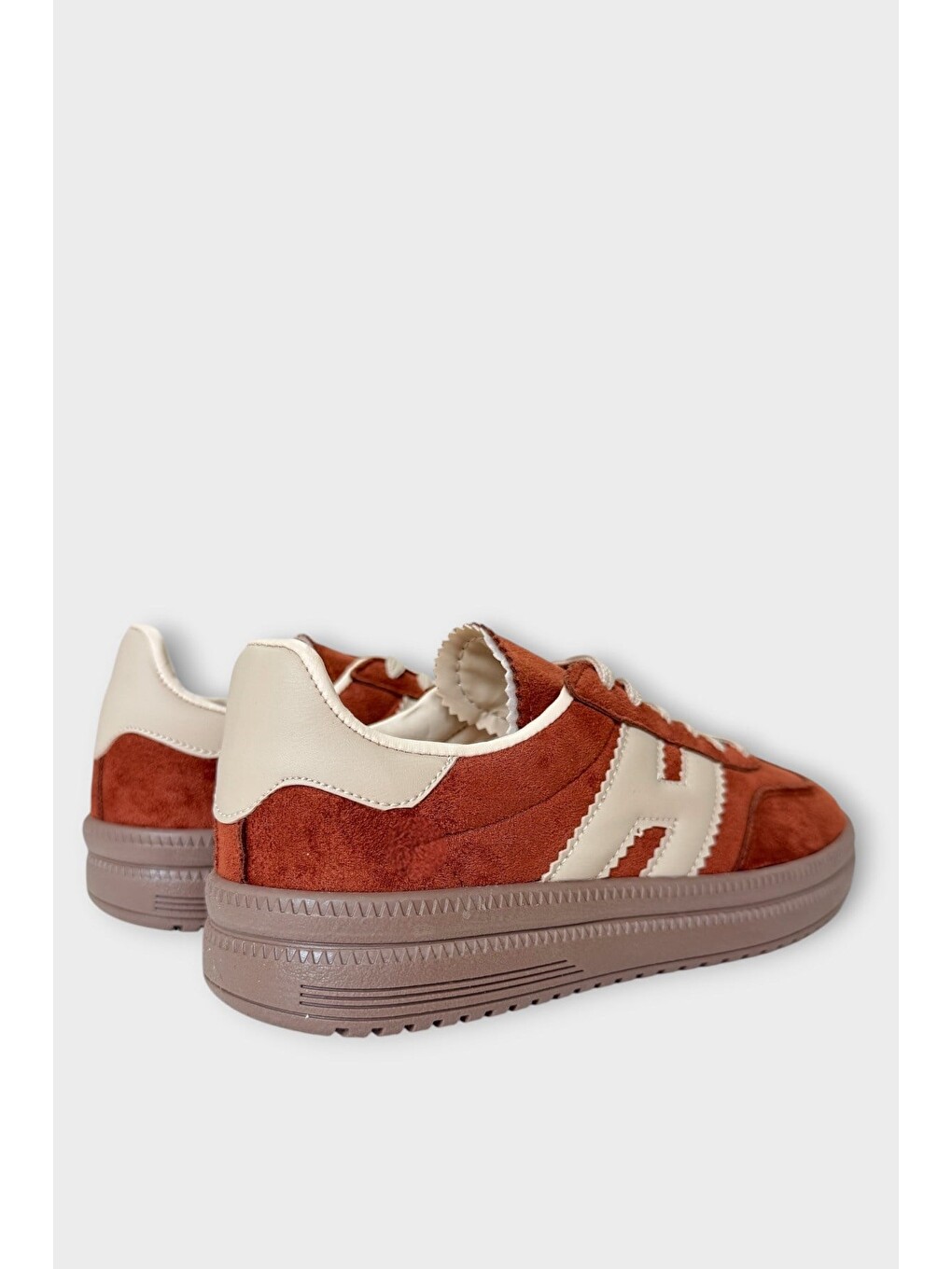 Kahverengi Süet Bağcıklı Sneaker Kadın Spor Ayakkabı Taba-5