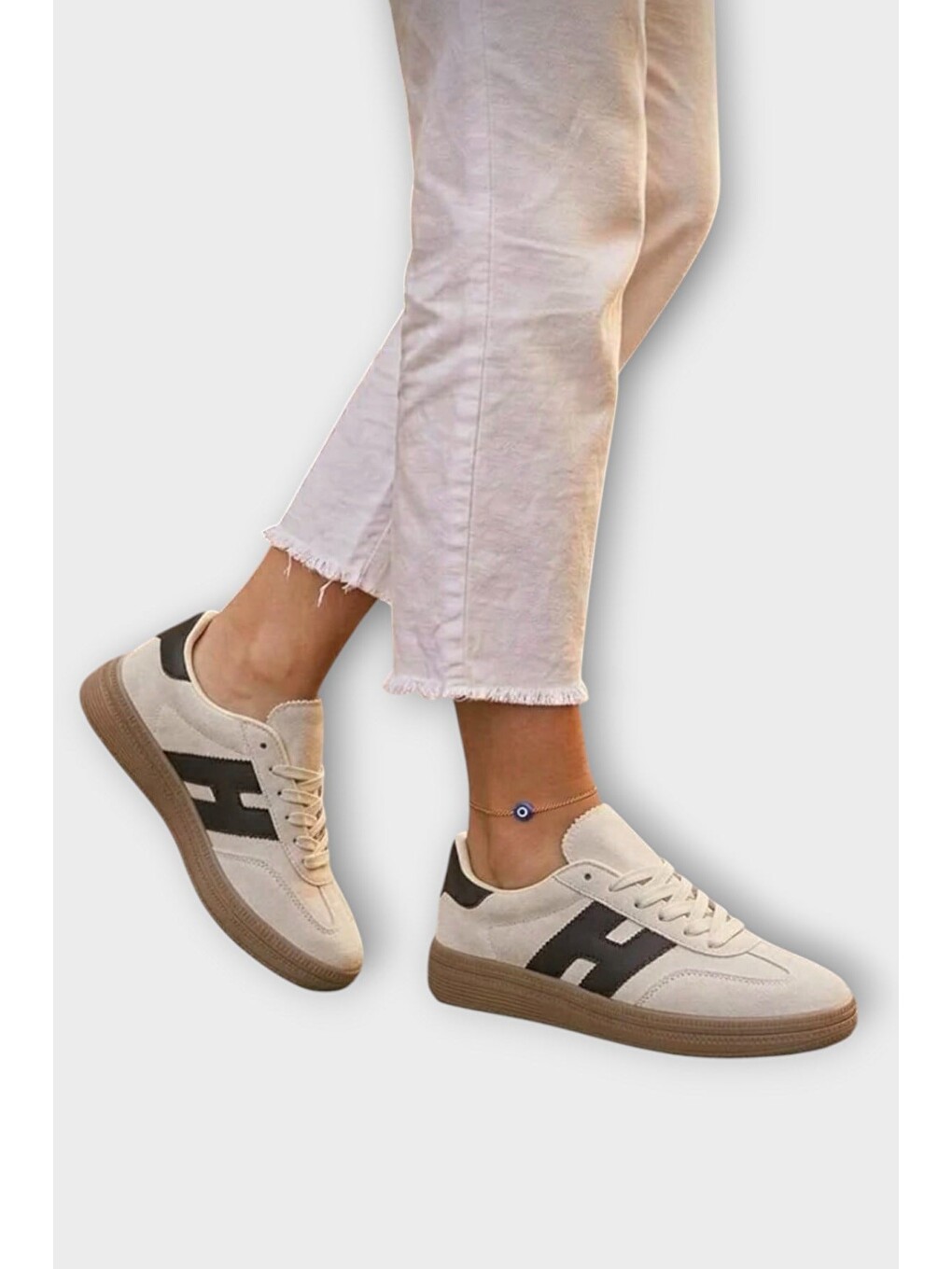 Süet Bağcıklı Sneaker Kadın Spor Ayakkabı Gri-1