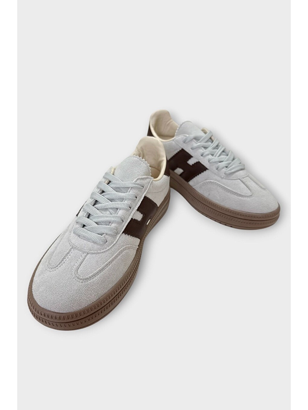 Süet Bağcıklı Sneaker Kadın Spor Ayakkabı Gri-3