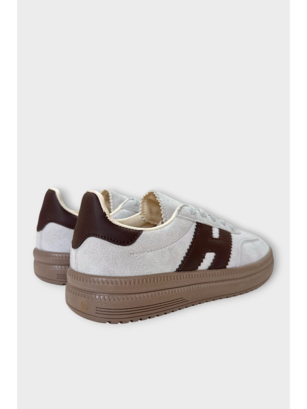 Süet Bağcıklı Sneaker Kadın Spor Ayakkabı Gri-4
