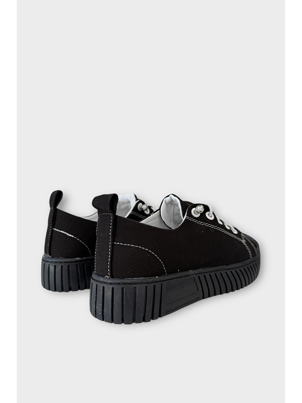Unisex Kolay Giyilebilir Lastik Bağcıklı Spor Keten Sneaker Ayakkabı Siyah-4