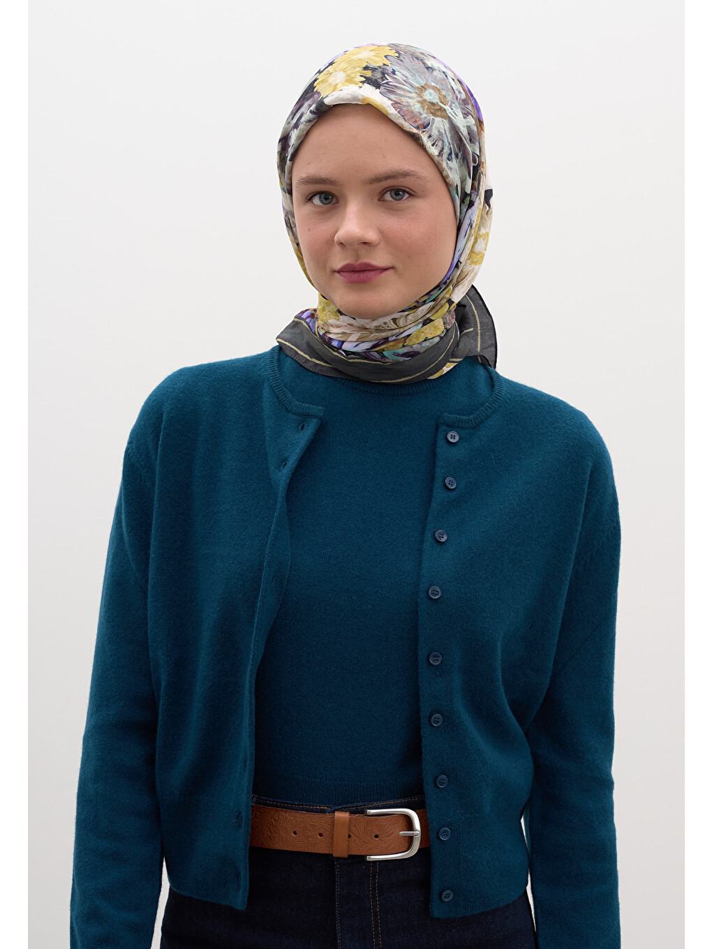 Gri Jasmıne Joy Desen Pamuklu Viskon Eşarp Füme-3
