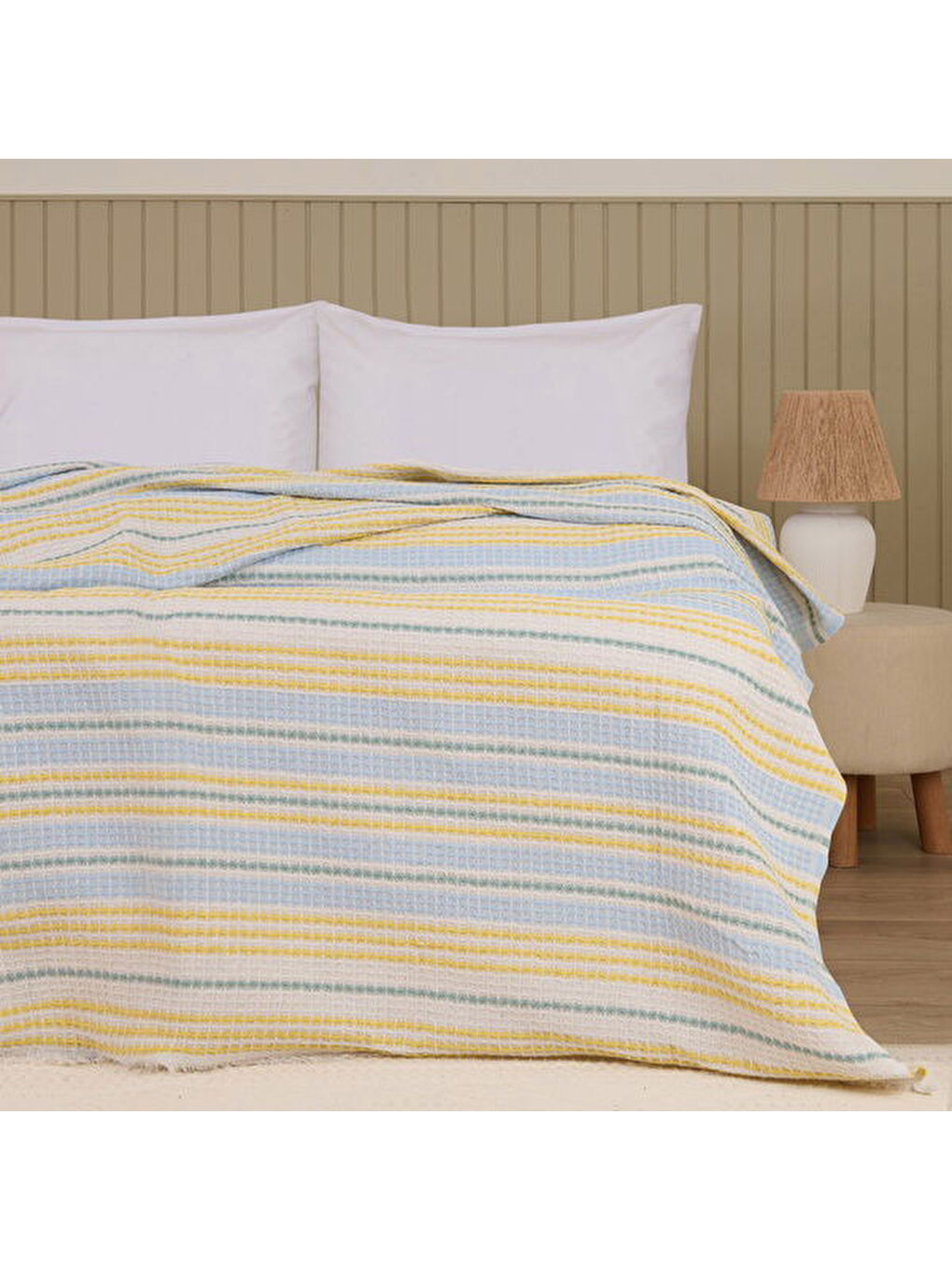 Soft Radiant Çift Kişilik Pike - Ekru / Mavi - 200x230 cm-3