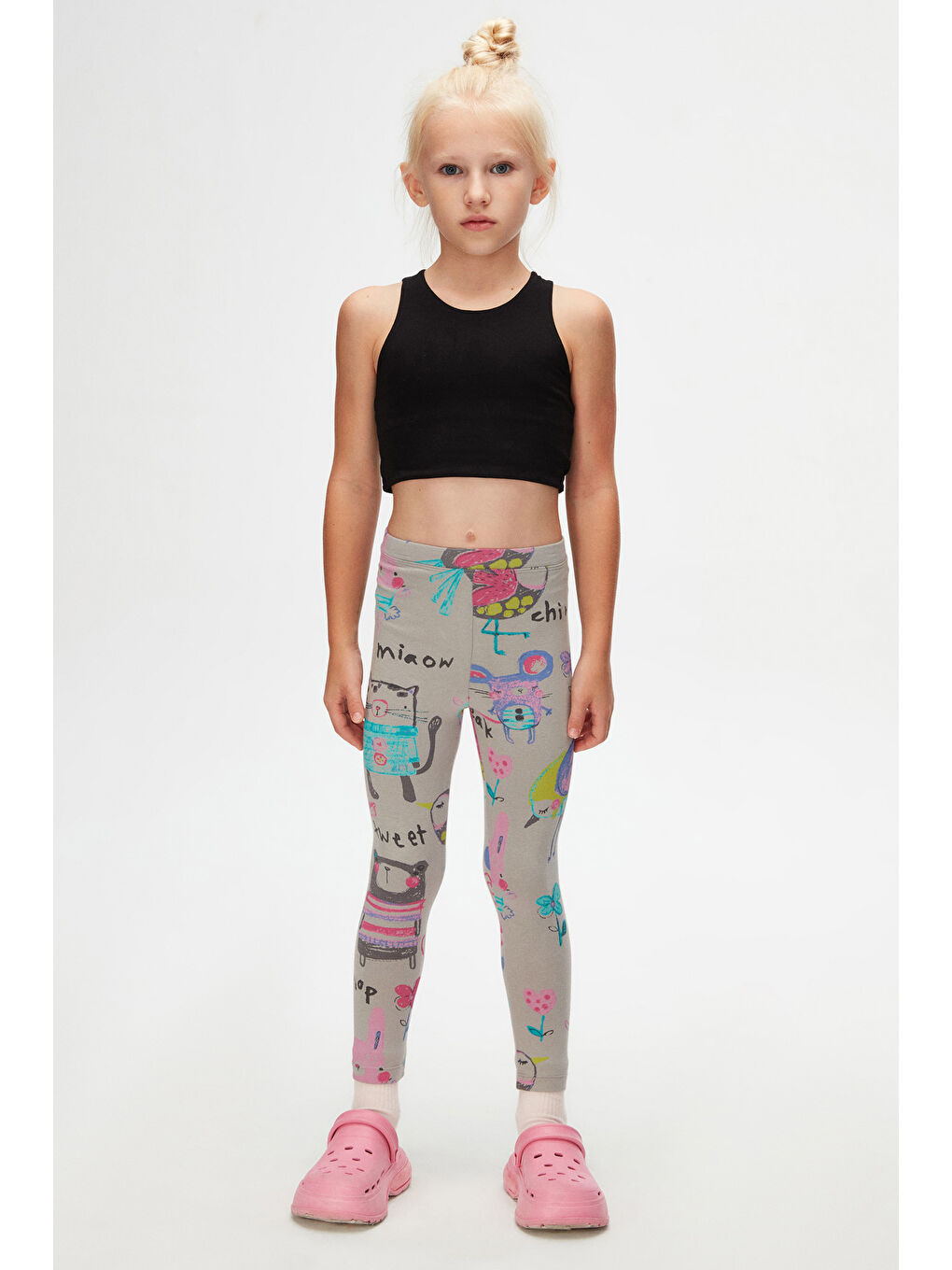 Gri 1 Kız Çocuk Chirping Animals Desen Tayt