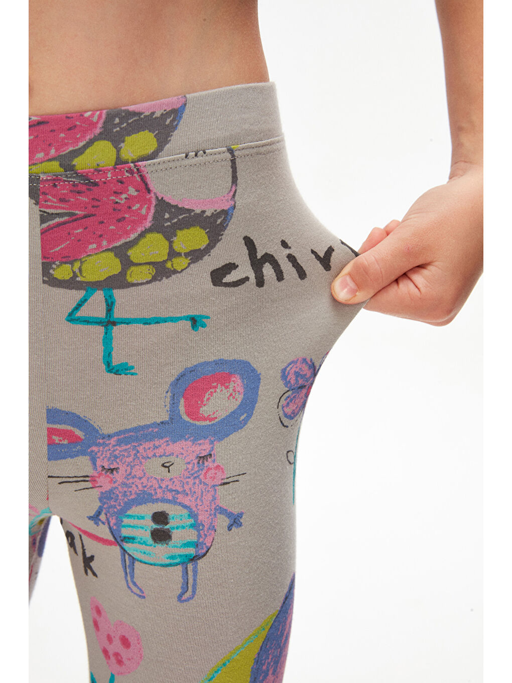 Gri 1 Kız Çocuk Chirping Animals Desen Tayt-2