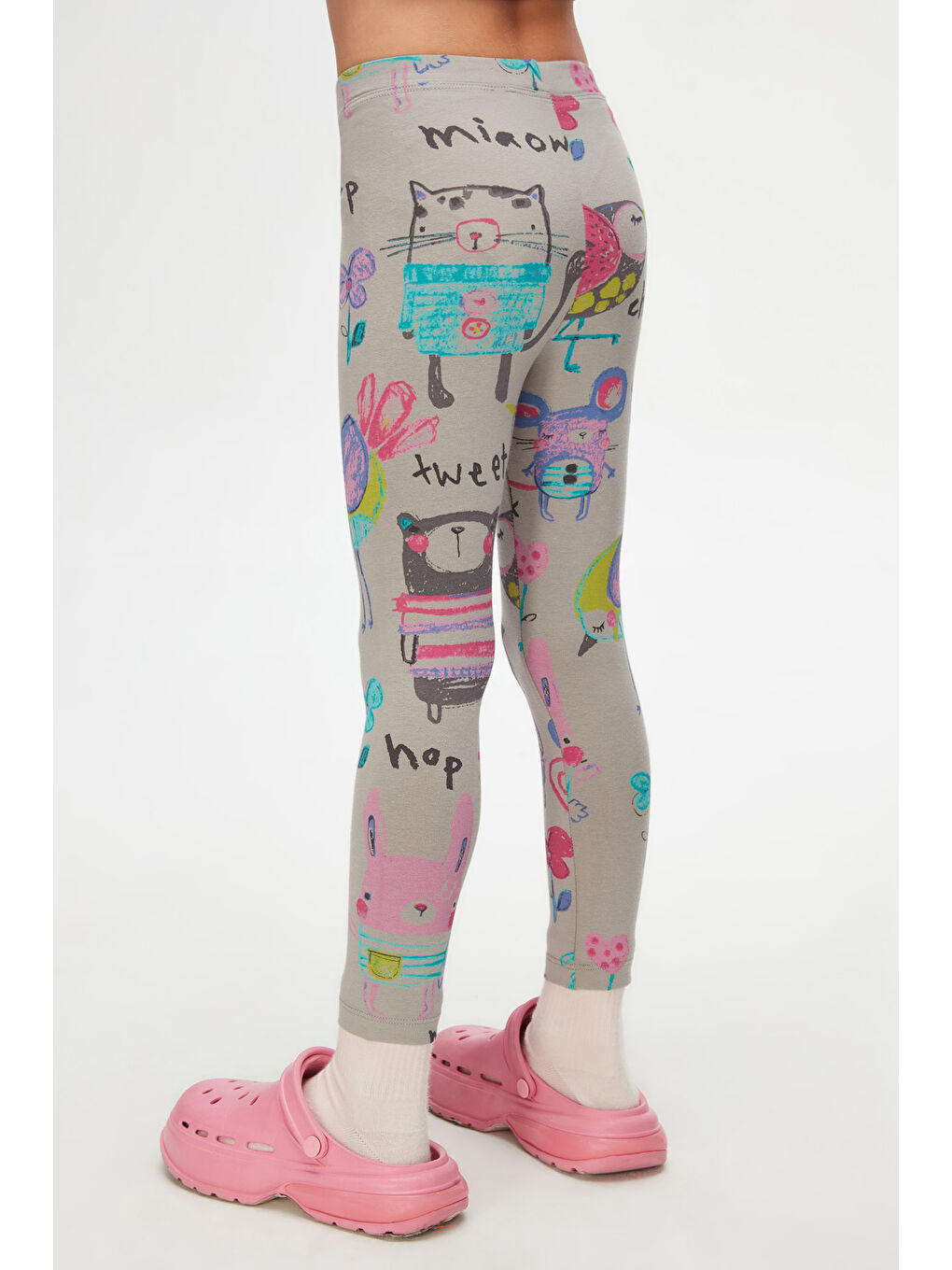 Gri 1 Kız Çocuk Chirping Animals Desen Tayt-3