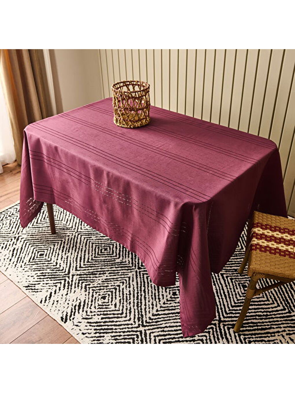 Soft Jakarlı Dokuma Masa Örtüsü - Mürdüm - 160x220 cm-4