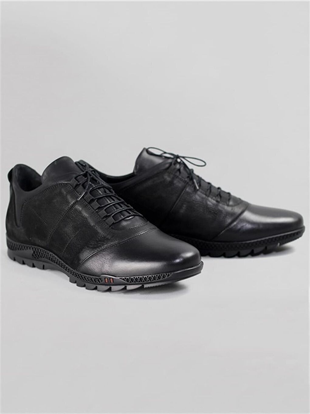 Siyah Penza Erkek Hakiki Deri Büyük Numara Sneaker-1