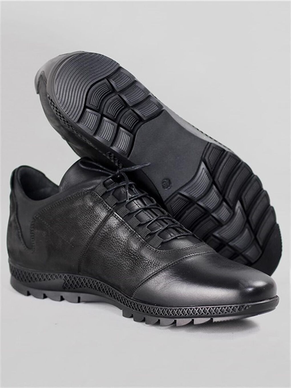 Siyah Penza Erkek Hakiki Deri Büyük Numara Sneaker-3