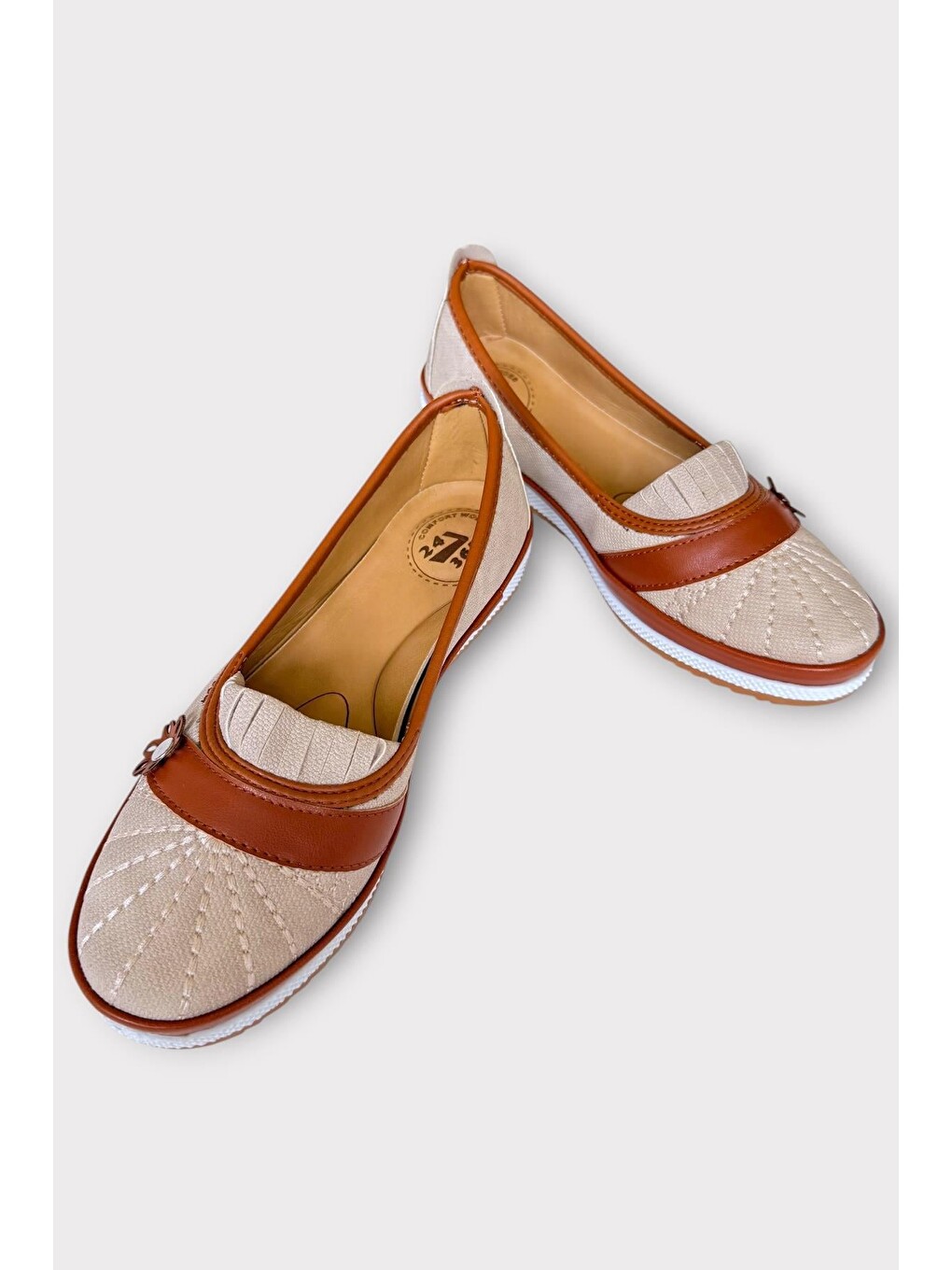 Kadın Ortopedik Babet Ayakkabı Hafif Kaydırmaz Taban Bej-6