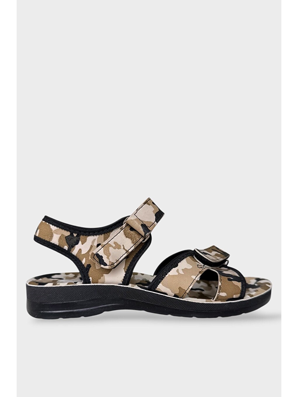 Askeri Kamufulaj Desenli Unisex Kadın Sandalet Siyah - Bej