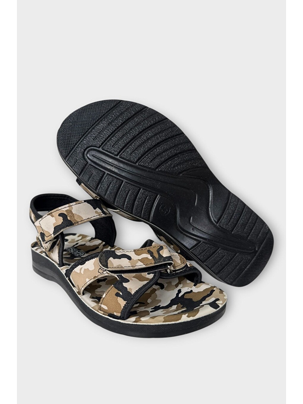 Askeri Kamufulaj Desenli Unisex Kadın Sandalet Siyah - Bej-8