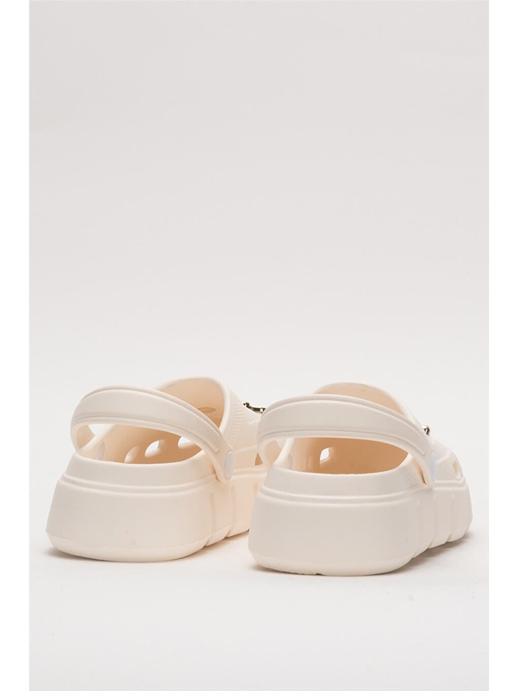 Ekru Yüksek Taban Taşlı Comfort Kadın Sandalet Krem-3
