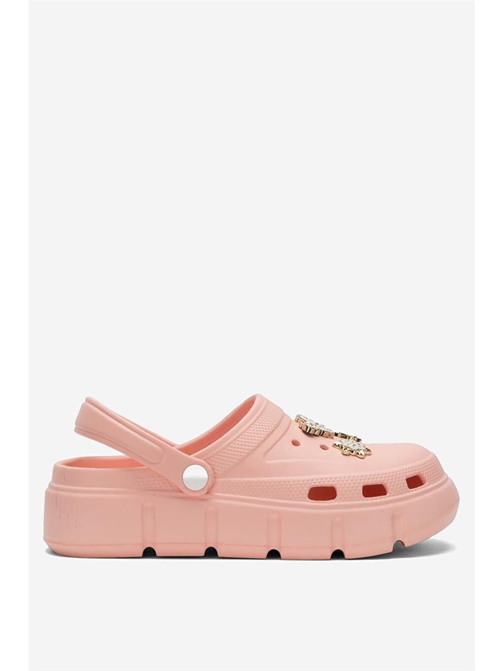 Pembe Yüksek Taban Taşlı Comfort Kadın Sandalet Pudra