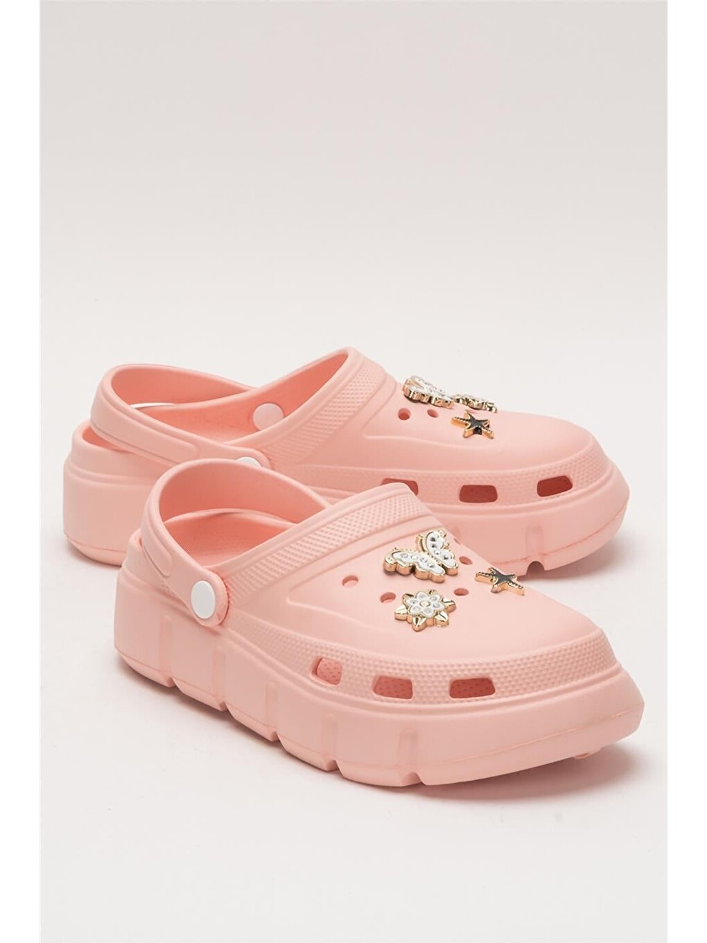 Pembe Yüksek Taban Taşlı Comfort Kadın Sandalet Pudra-1
