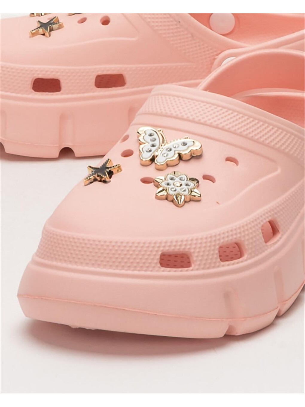 Pembe Yüksek Taban Taşlı Comfort Kadın Sandalet Pudra-4