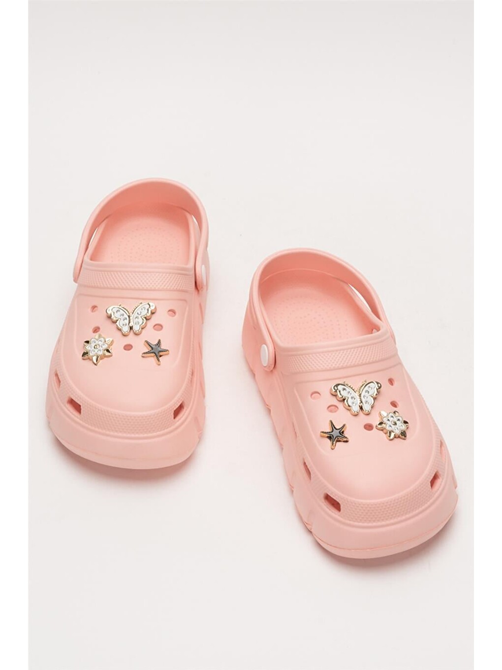 Pembe Yüksek Taban Taşlı Comfort Kadın Sandalet Pudra-5
