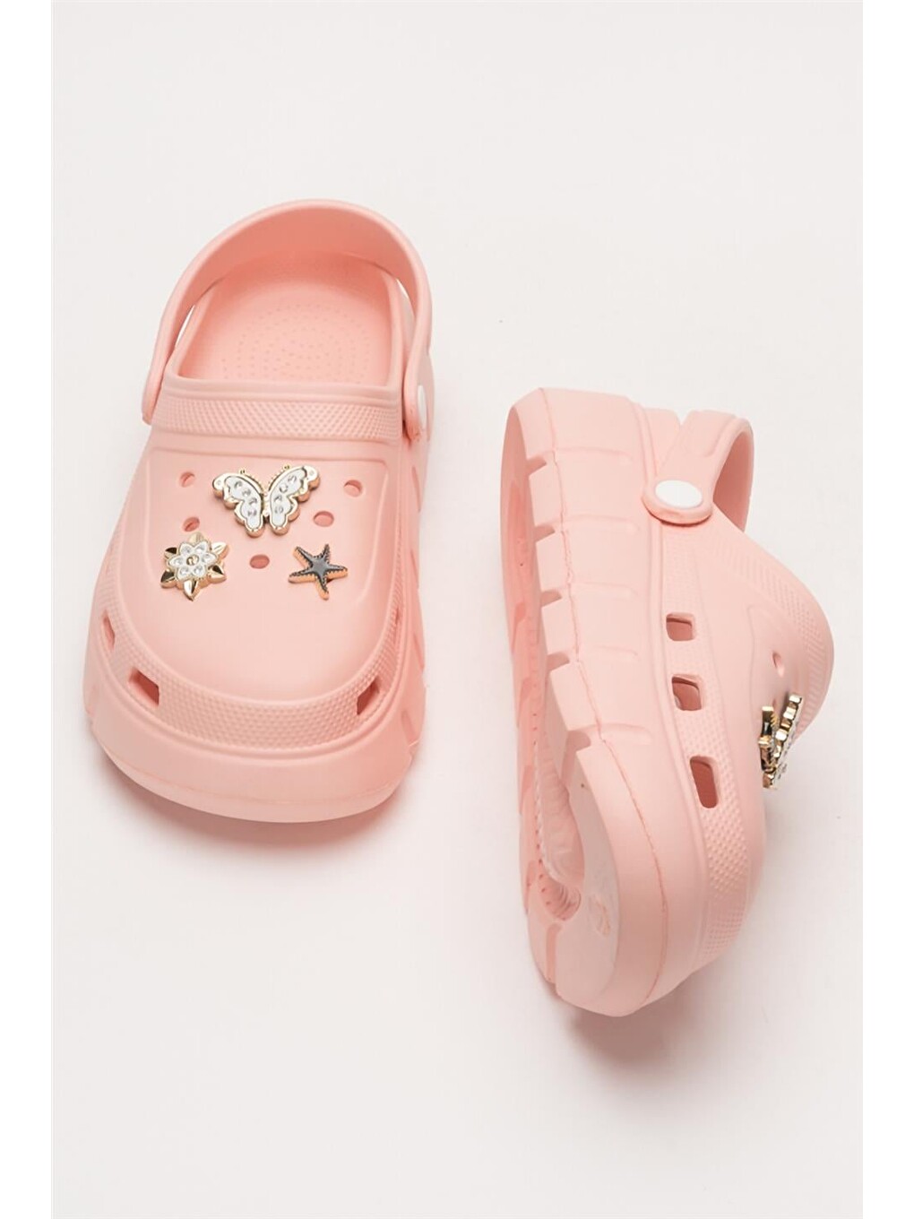Pembe Yüksek Taban Taşlı Comfort Kadın Sandalet Pudra-6