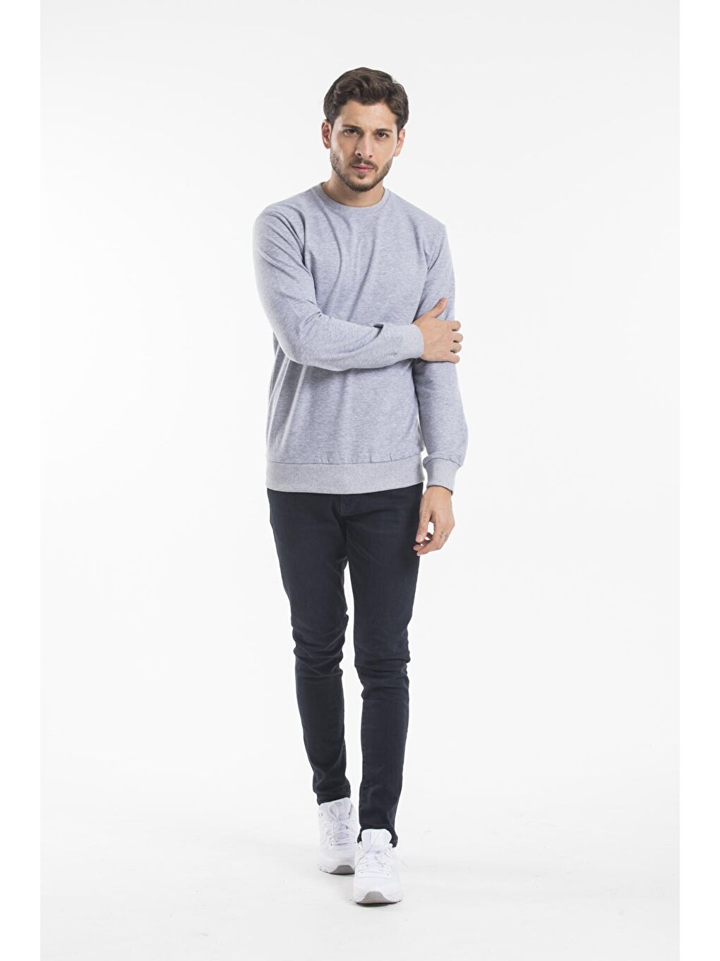 Süperlife Açık Gri Erkek Bisiklet Yaka Regular Fit İnce Sweatshirt SPR 20K30