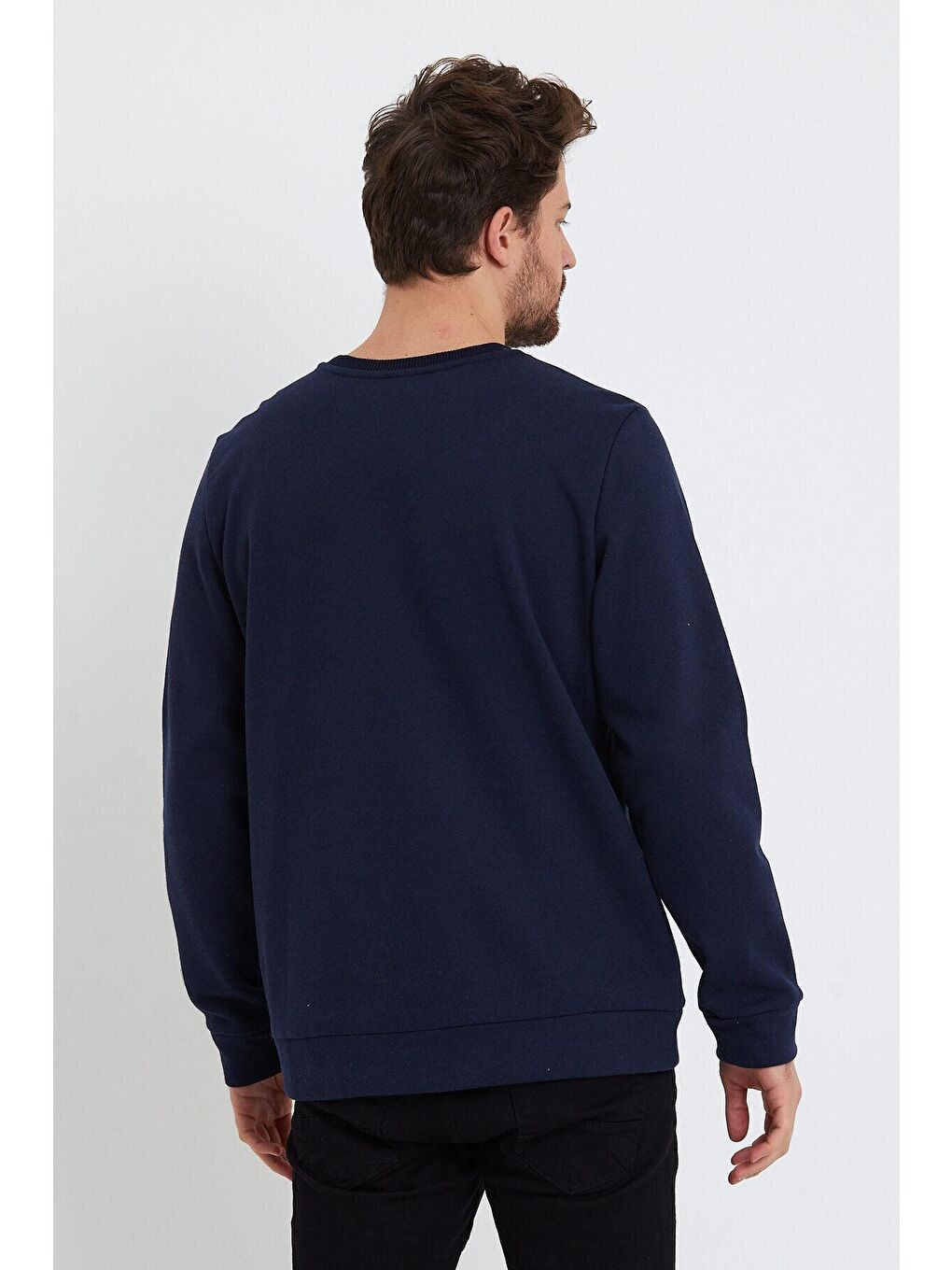 Lacivert Erkek Bisiklet Yaka Regular Fit Brooklyn Baskılı İnce Sweatshirt SPR23SW330-4