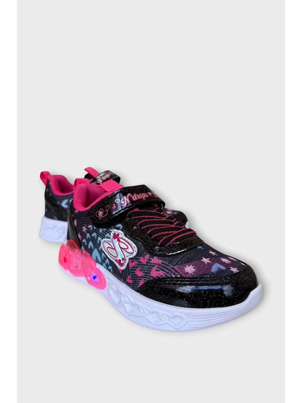 Çok Renkli Işıklı Cırtlı Hafif Anatomik Taban Günlük Sneaker Kız Çocuk Spor Ayakkabı Siyah - Fuşya-4