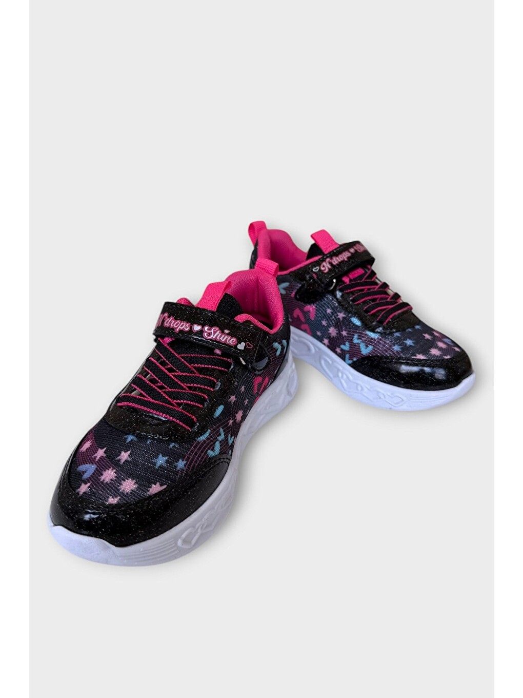 Çok Renkli Işıklı Cırtlı Hafif Anatomik Taban Günlük Sneaker Kız Çocuk Spor Ayakkabı Siyah - Fuşya-8