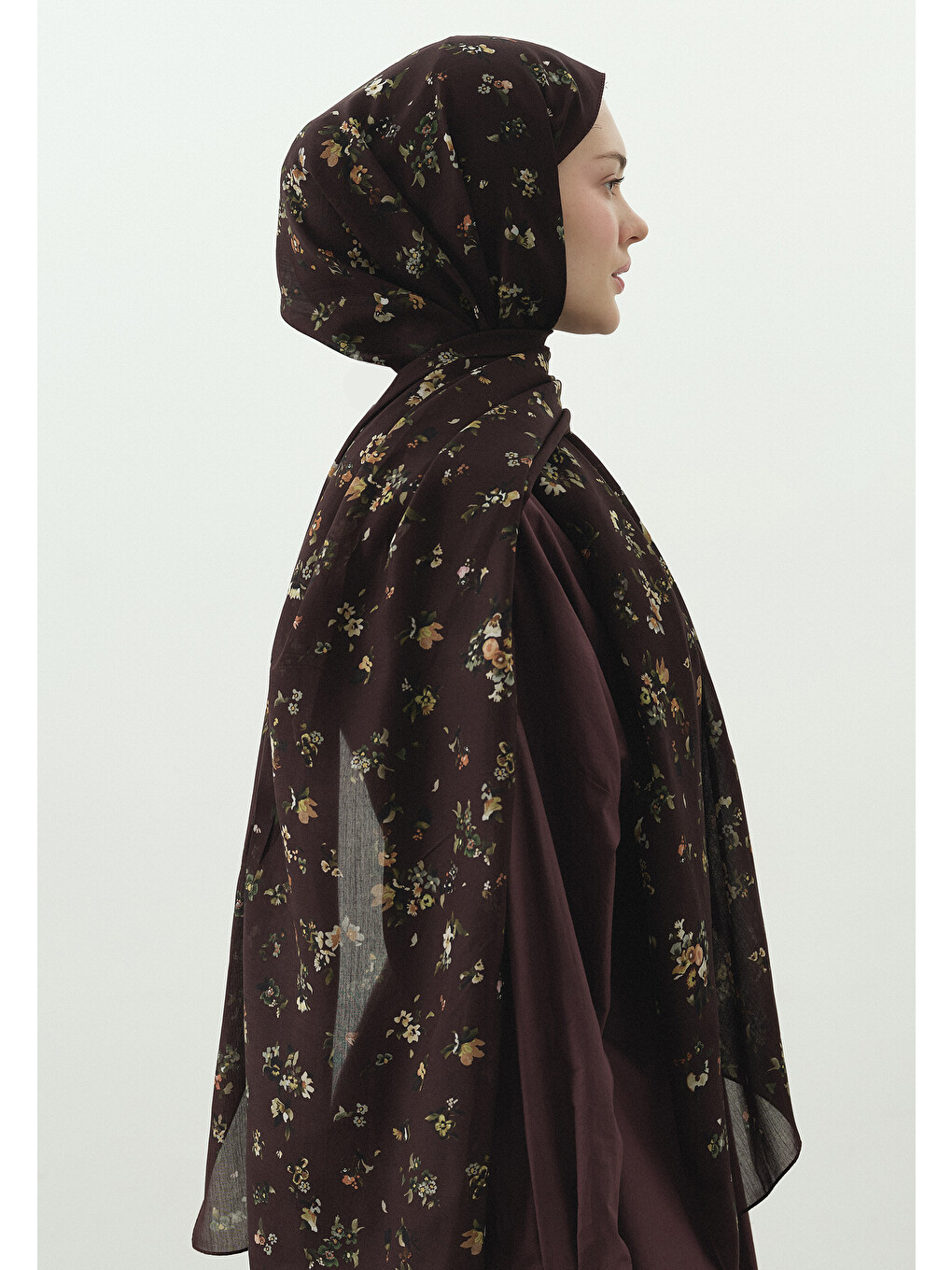 Bordo Tıny Blooms Desenli Pamuk Viskon Şal-1
