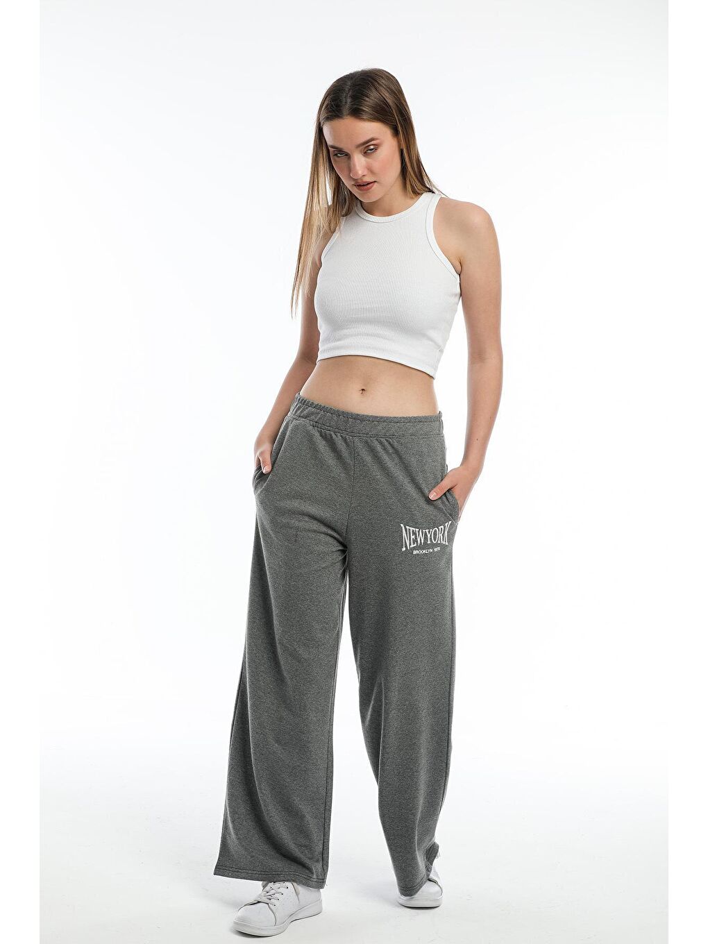 Gri Kadın Bol Paça Eşofman Altı SPR21Y60-3