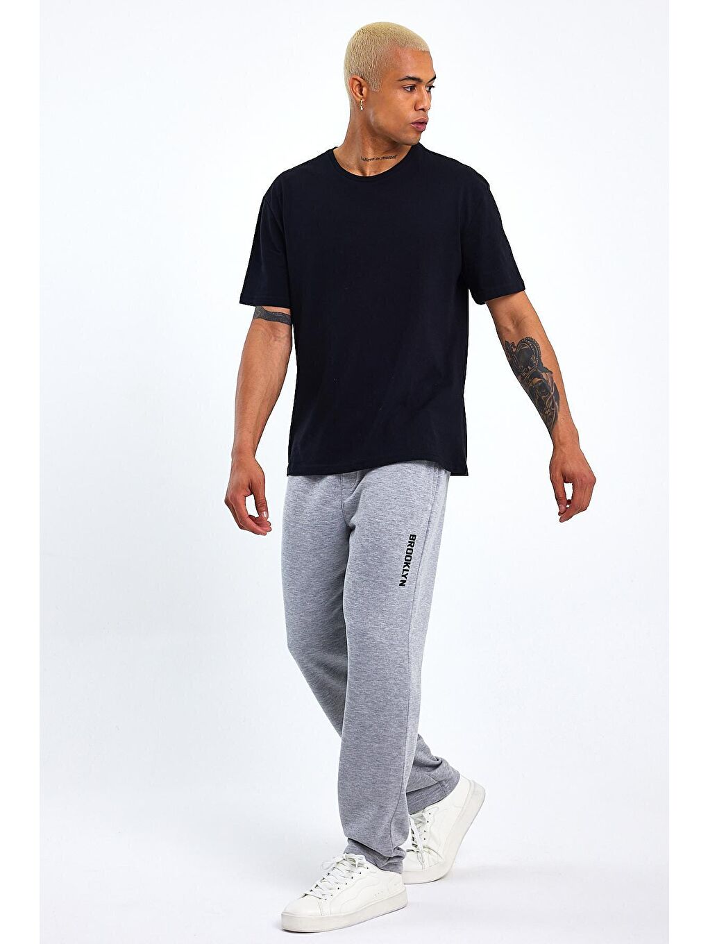 Gri Regular Fit Broklyn Baskılı İnce Erkek Jogger Eşofman Altı SPR 205-1