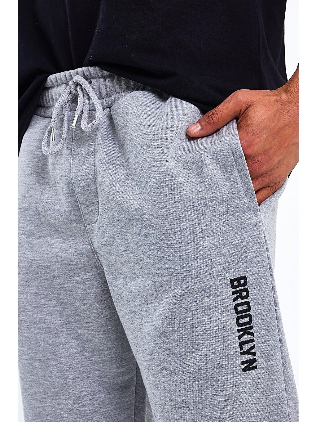 Gri Regular Fit Broklyn Baskılı İnce Erkek Jogger Eşofman Altı SPR 205-4