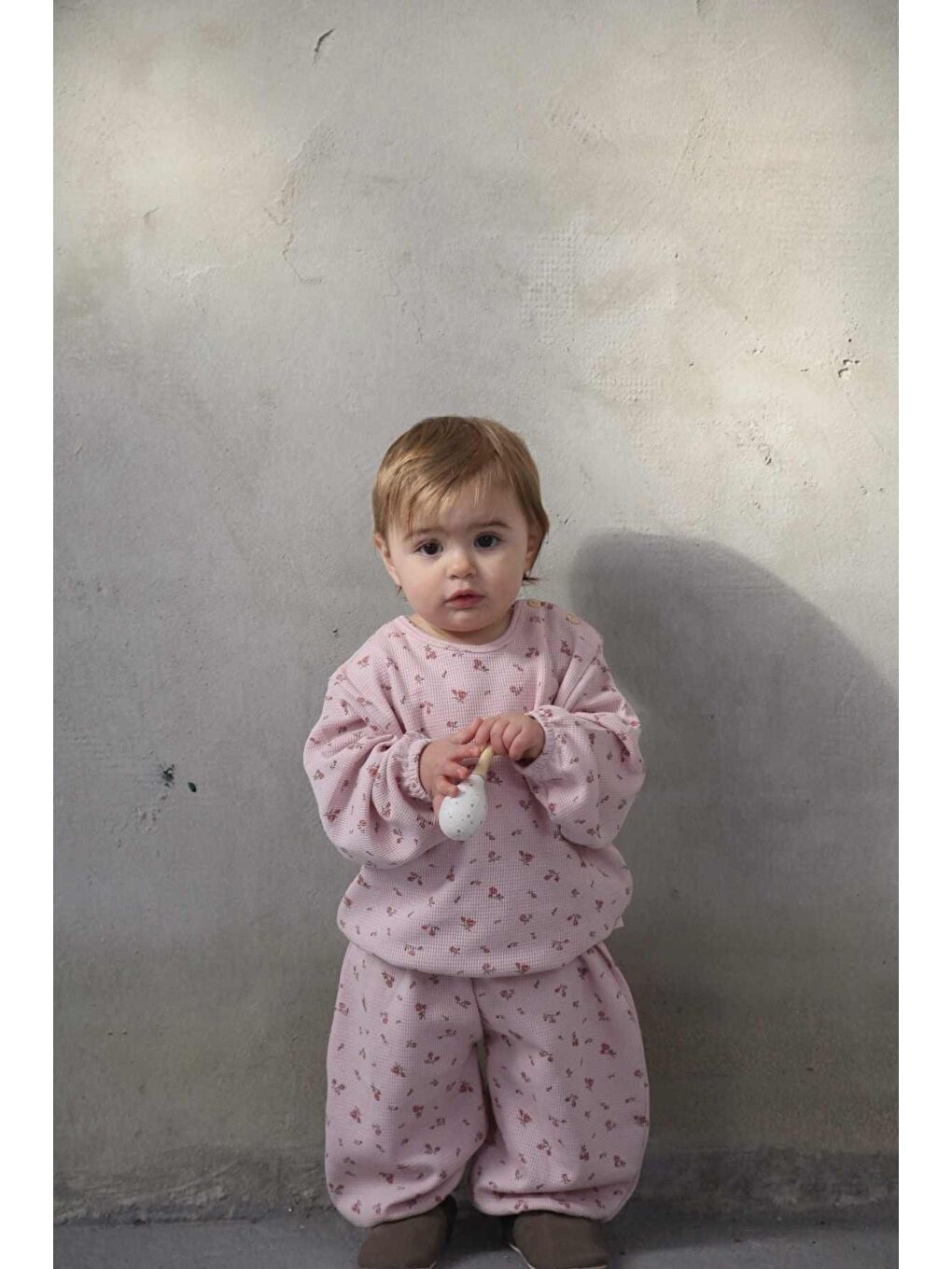 Pembe Çiçek Baskılı Şalvar Takım-1