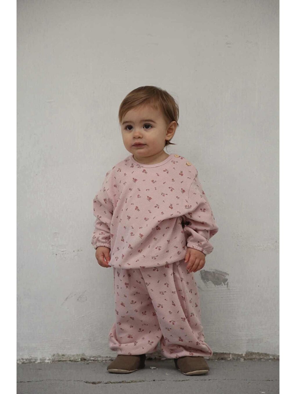 Pembe Çiçek Baskılı Şalvar Takım-5