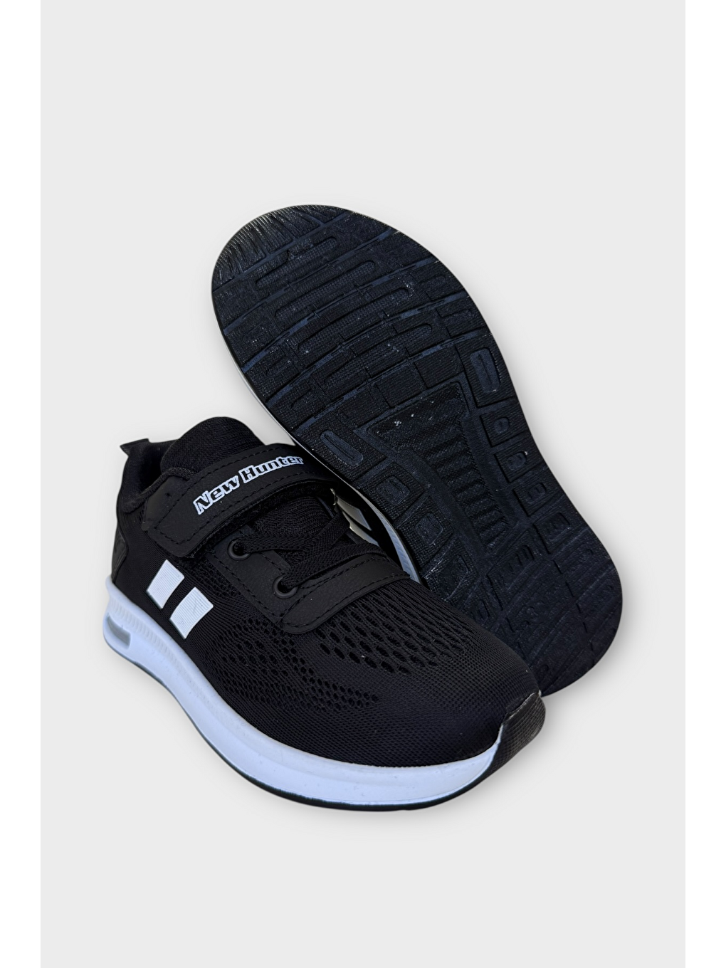 Unisex Bağcıklı Ve Cırtlı Triko Çocuk Spor Ayakkabı Siyah - Beyaz-7