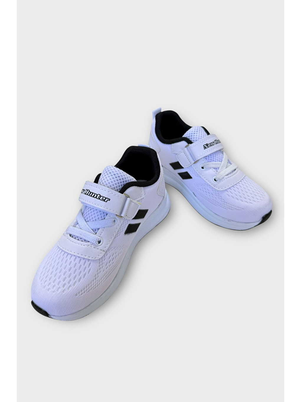 Unisex Bağcıklı Ve Cırtlı Triko Çocuk Spor Ayakkabı Beyaz - Siyah-2