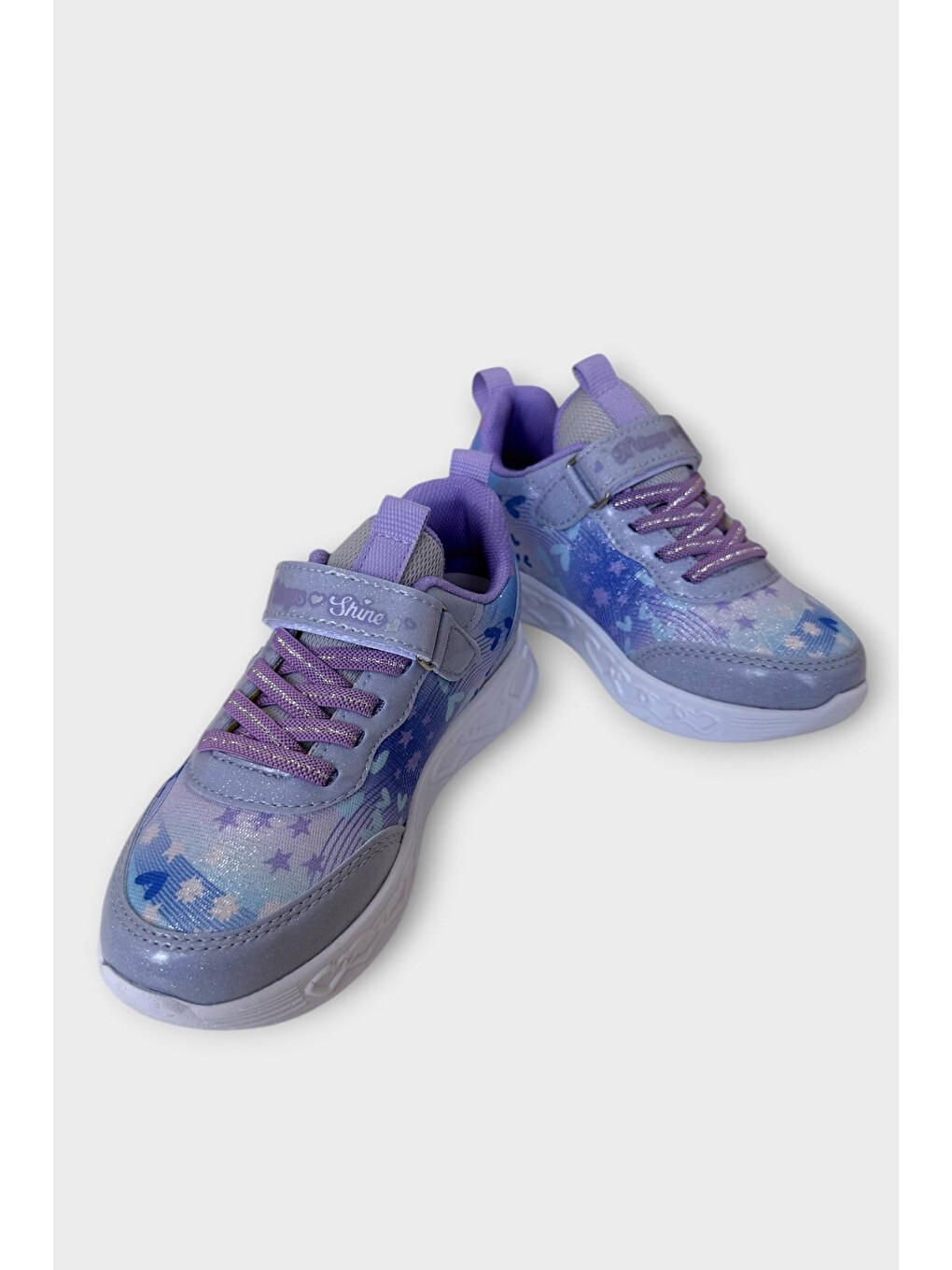 Çok Renkli Işıklı Cırtlı Hafif Anatomik Taban Günlük Sneaker Kız Çocuk Spor Ayakkabı Lila-5