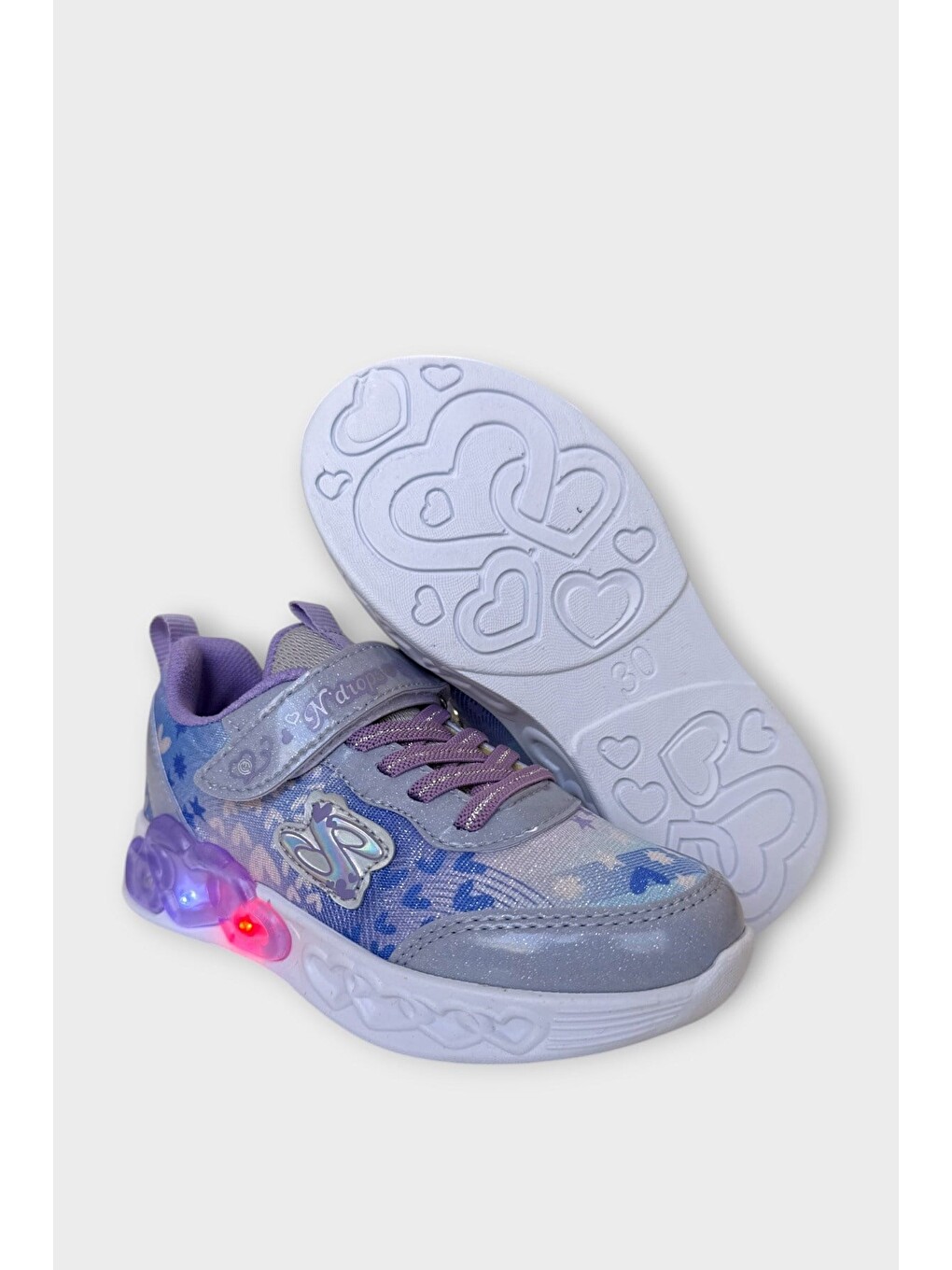 Çok Renkli Işıklı Cırtlı Hafif Anatomik Taban Günlük Sneaker Kız Çocuk Spor Ayakkabı Lila-8