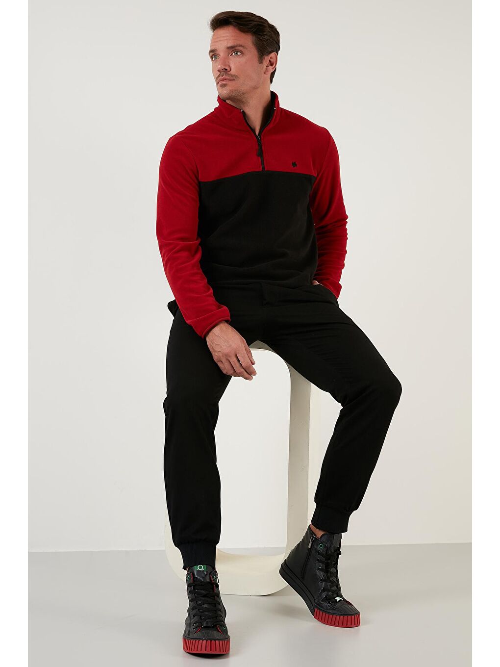 Buratti Bordo Regular Fit Fermuarlı Dik Yaka Kışlık Şardonlu Erkek Polar Sweatshirt 5906016 - 7