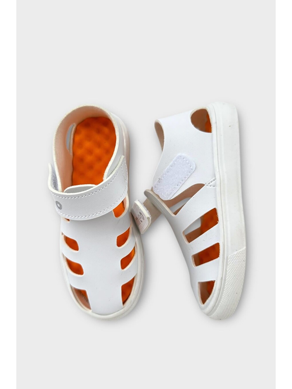 Unisex Cırtlı Esnek Kauçuk Tabanlı Ortopedik Çocuk Spor Sandalet Beyaz-11