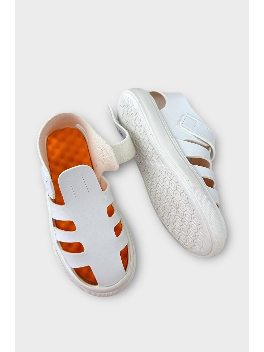 Unisex Cırtlı Esnek Kauçuk Tabanlı Ortopedik Çocuk Spor Sandalet Beyaz-7