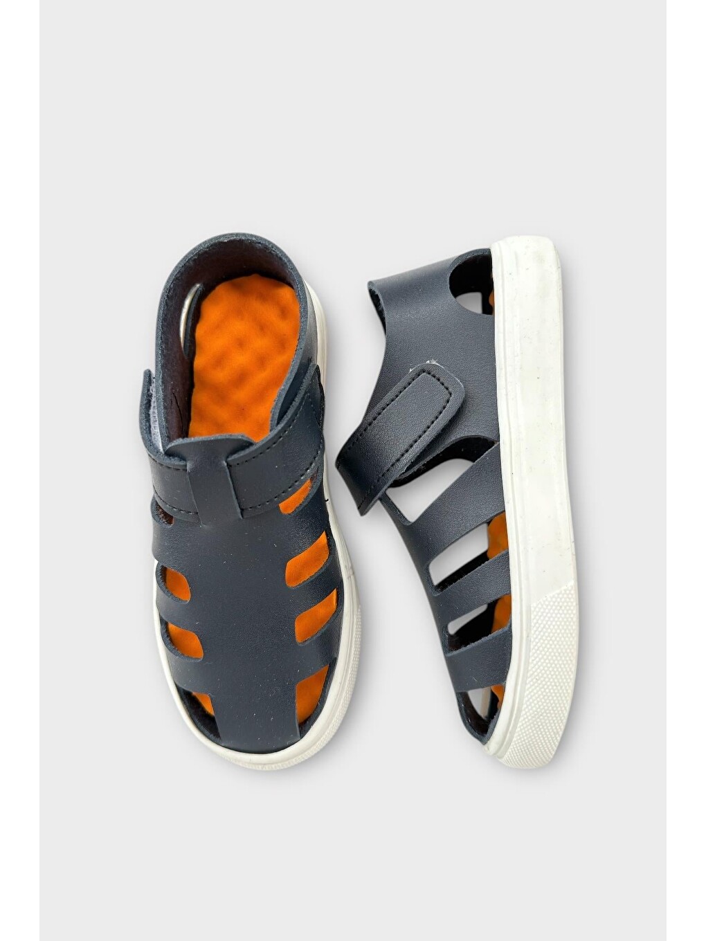 Unisex Cırtlı Esnek Kauçuk Tabanlı Ortopedik Çocuk Spor Sandalet Lacivert-5