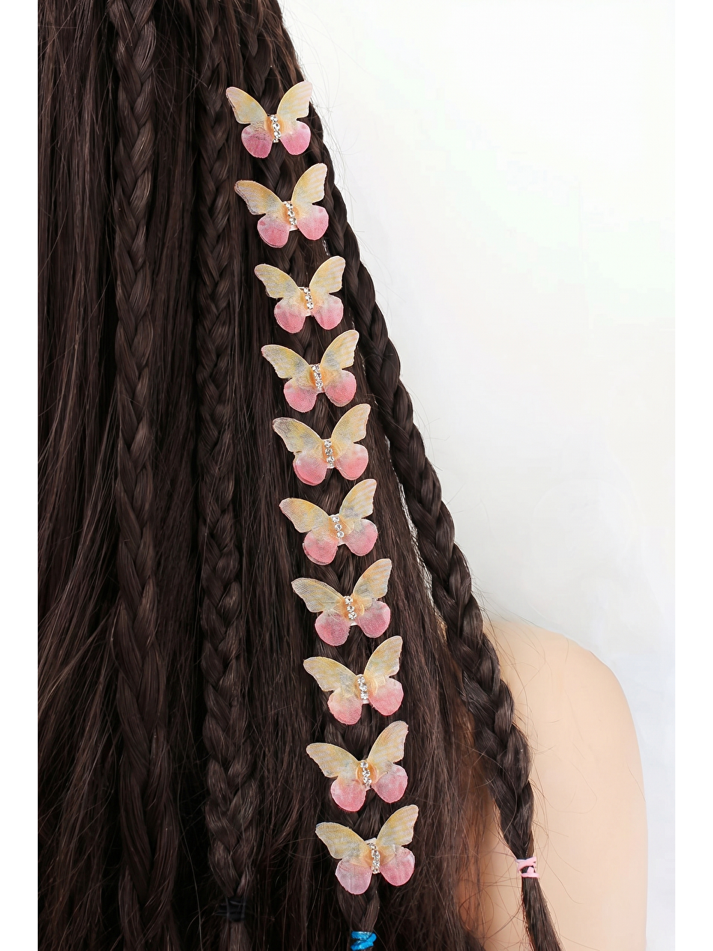 Pembe Minik Taşlı Tül Kelebek 10'lu Charm Saç Küpesi