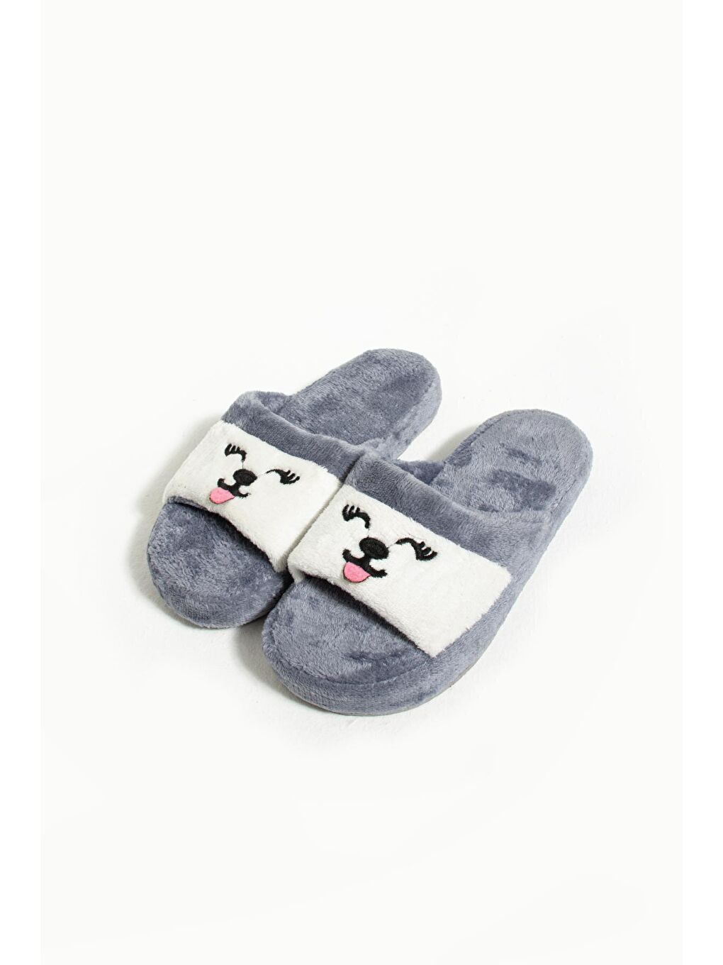 Gri Kedicikli Kadın Termo Taban Polar Ev Terliği 001-15-21-4