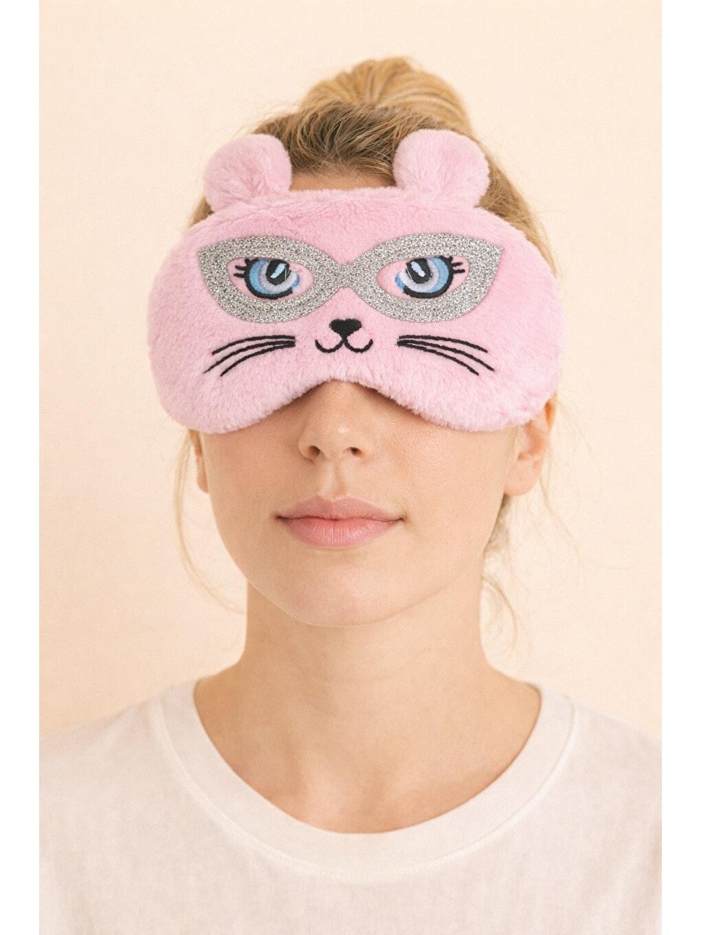 Kedi Desenli Göz Uyku Bandı Pembe