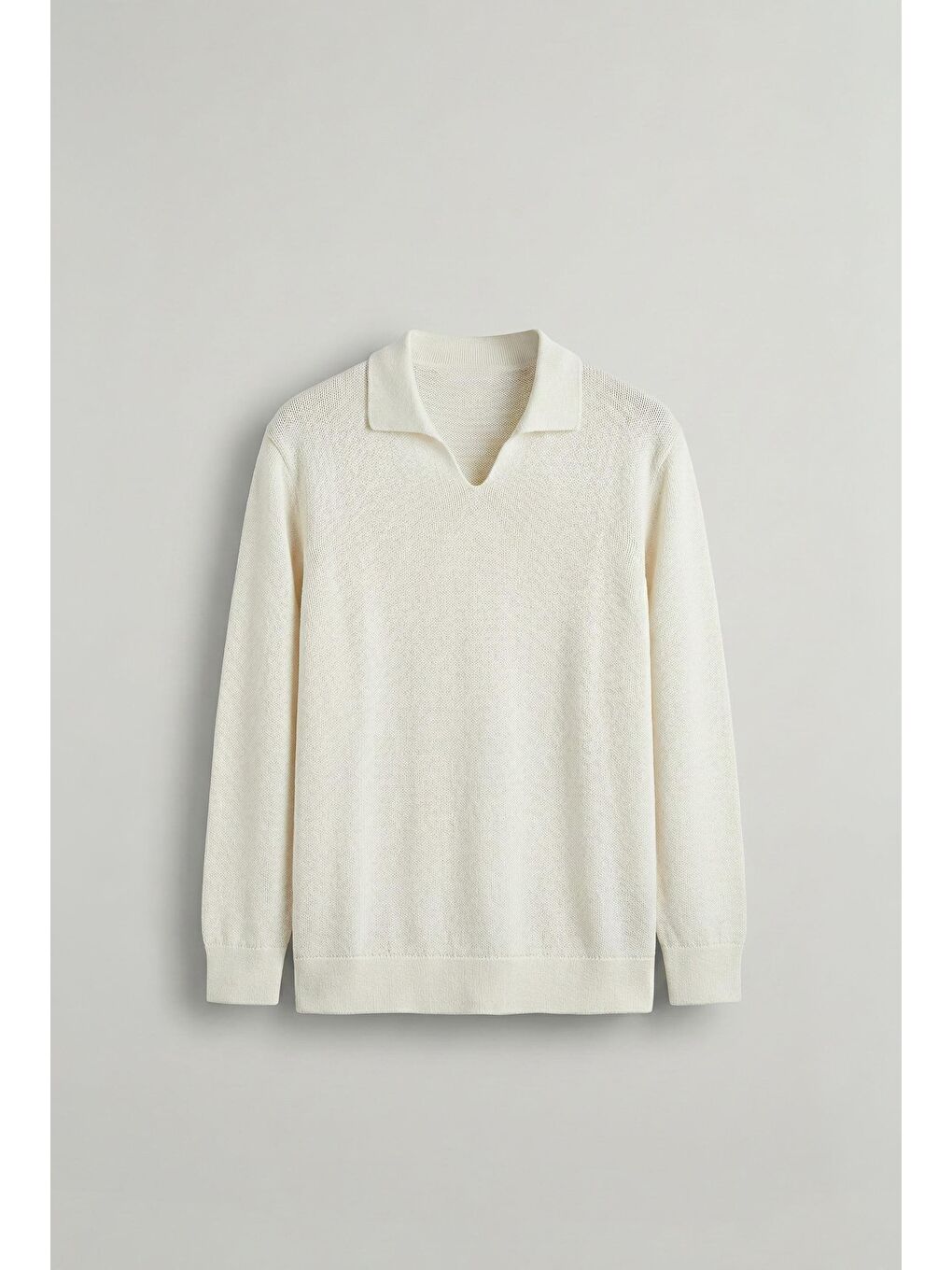 Erkek Polo V Yaka Slim Fit Basic Kazak Ekru