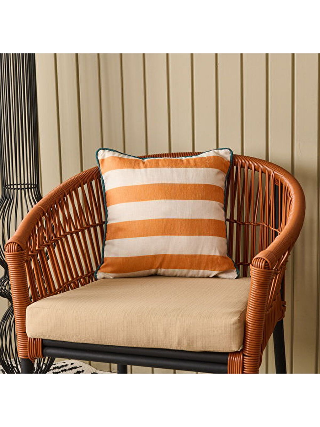 Kahverengi Soft Nautical Fun Çizgili Kırlent - Hardal / Yeşil - 40x40 cm