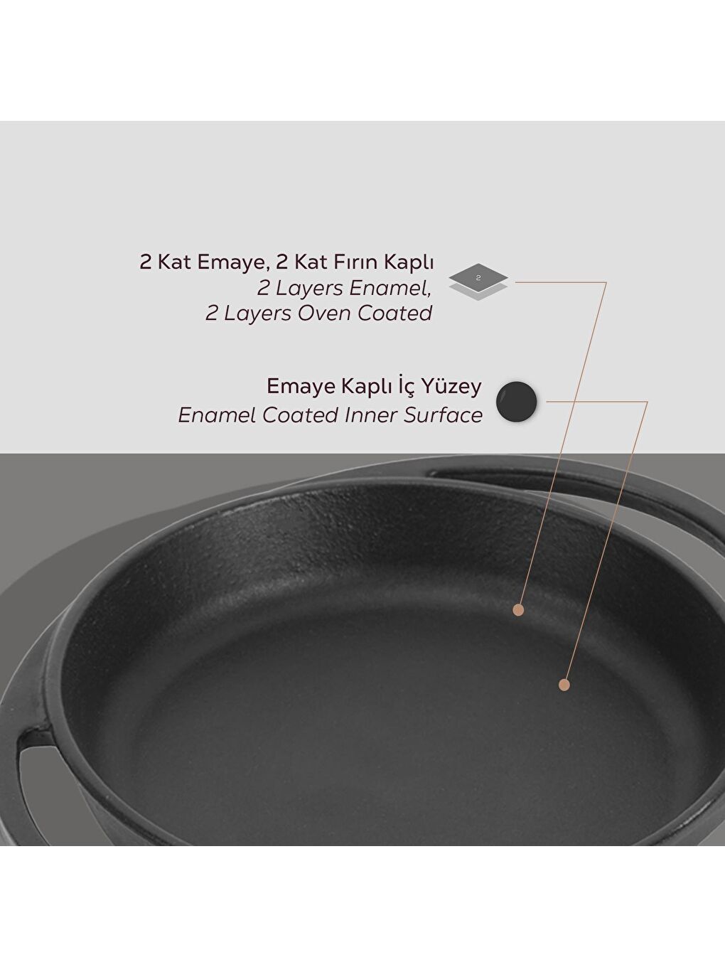 Siyah Yuvarlak Sahan Döküm Demir Yekpare Çift Kulplu Çap(Ø)12cm.-5