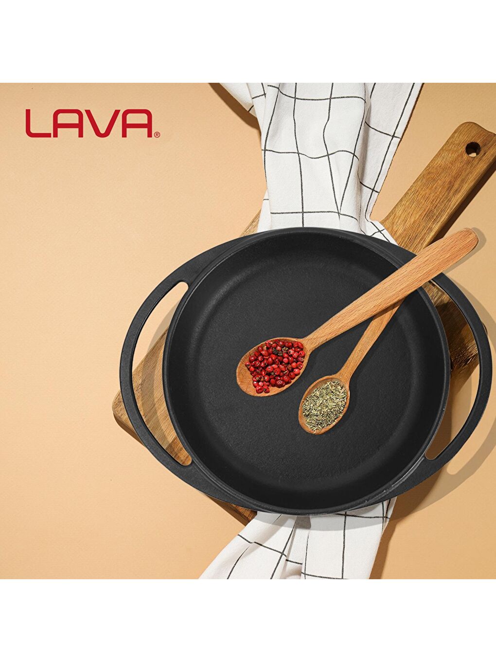 Siyah Yuvarlak Sahan Döküm Demir Yekpare Çift Kulplu Çap(Ø)12cm.-6